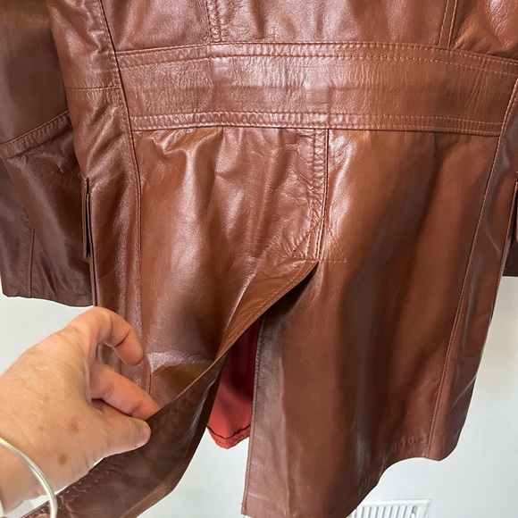 Vintage Brown Leather Trench Coat removable liner men’s small - Picture 3 of 7